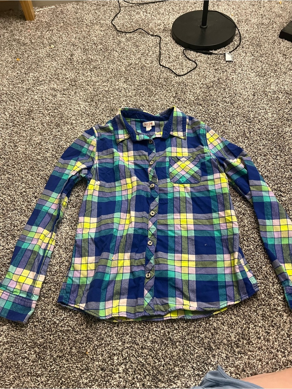 Cat & Jack Plaid Button-Down Shirt in Blue, Green & Yellow